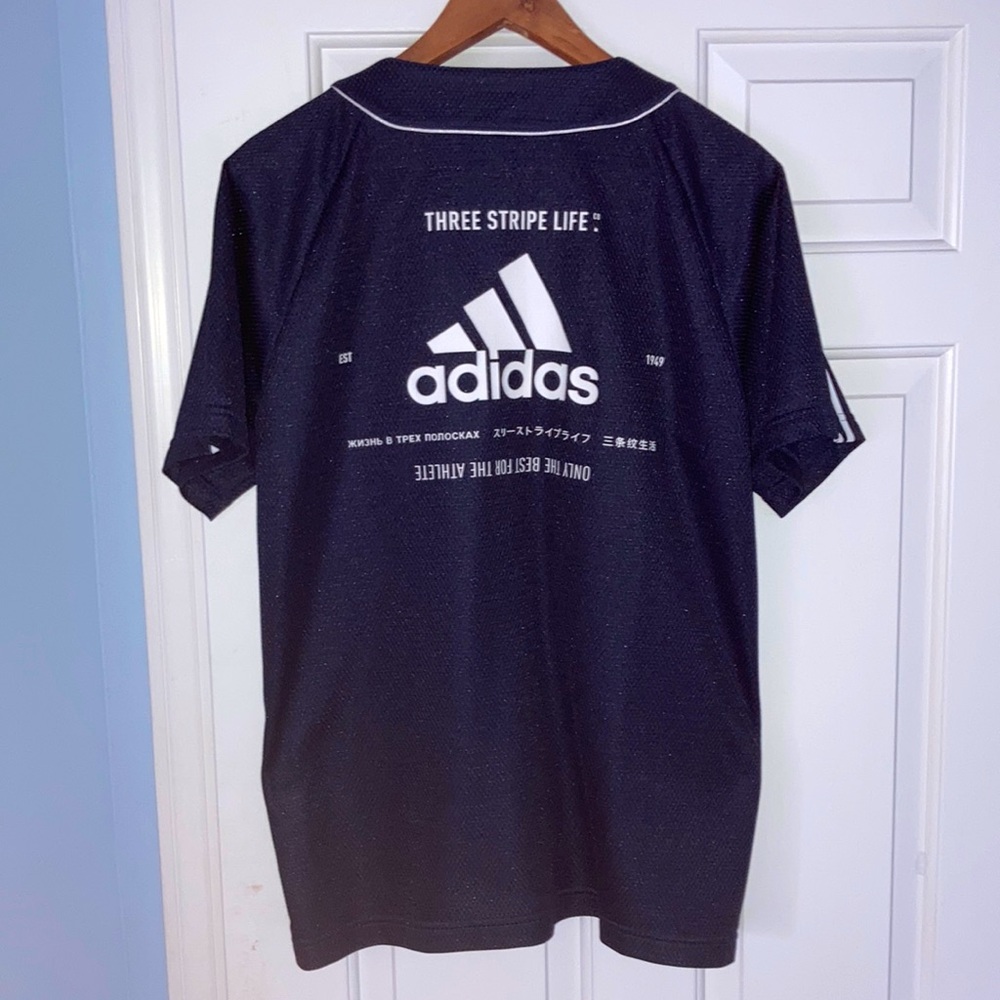 Blue adidas baseball jersey